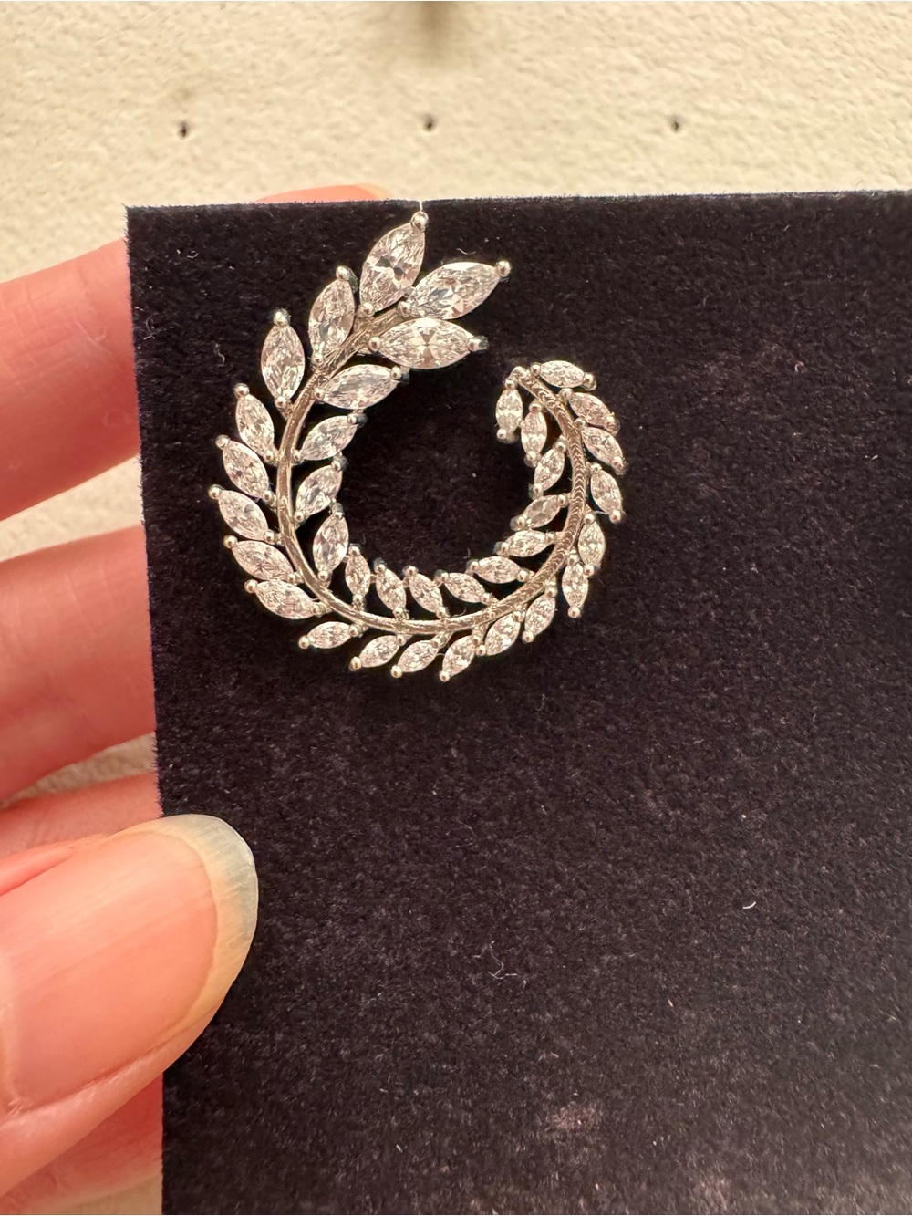 Silver Leaf Crystal Hoop Earrings - Picture 3 of 4